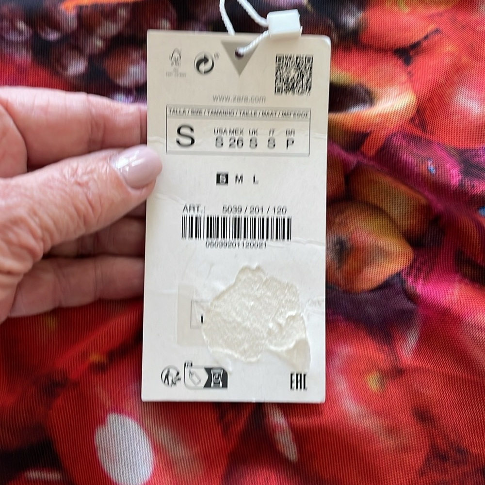 ZARA WATERCOLOR VIBRANT FLORAL FRUIT PRINT MESH MIDI SHEATH SLIP DRESS Size S - Picture 11 of 14